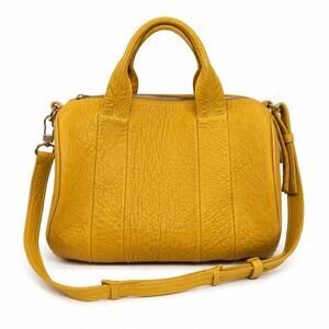 Alexander Wang Rocco Duffel Bag Mustard Yellow Pebbled Leather Studded Bottom